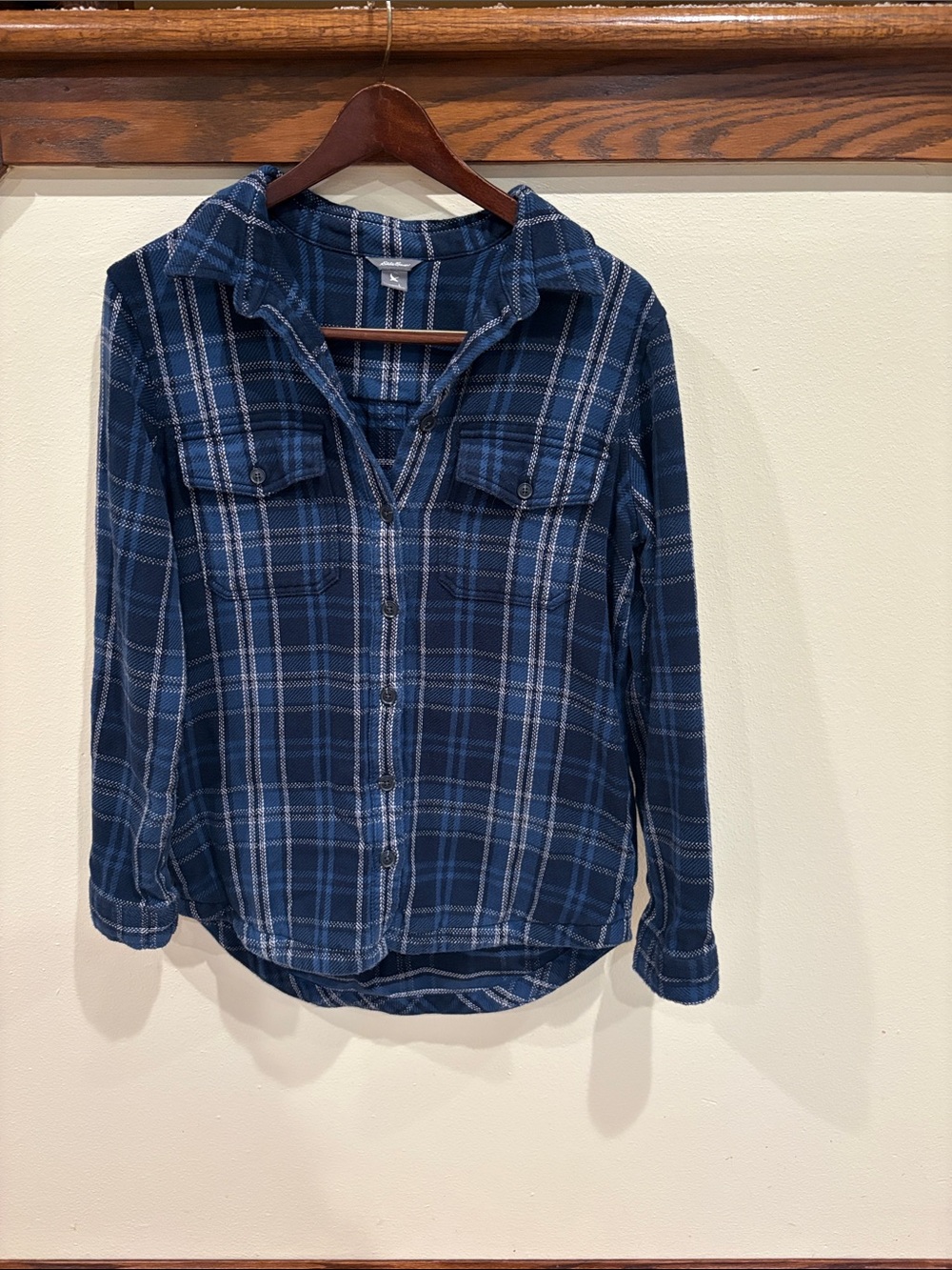 Eddie Bauer Navy Blue Plaid Button-Down Shirt